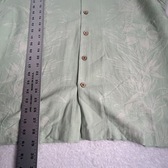 Jamaica Jaxx Mens Green Floral Button-Up Camp Shirt Large 100% Silk Short Sleeve - Picture 8 of 8